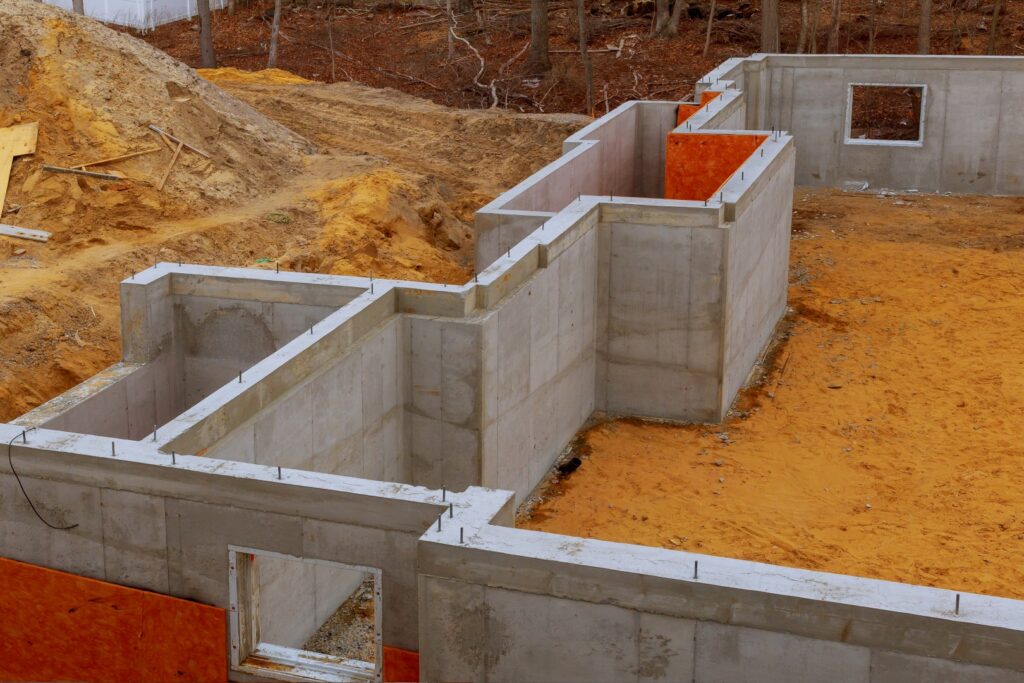 Concrete foundation for a new residential home build.